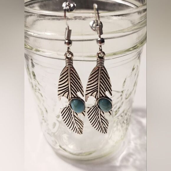 earrings turquoise feather dangle new d72 - Picture 1 of 1